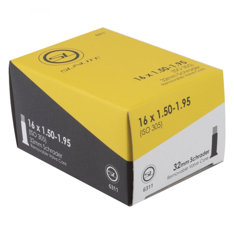 BOB Sunlite Standard Bicycle Tube, 16 x 1.50-1.95, Schrader Valve - Image 1